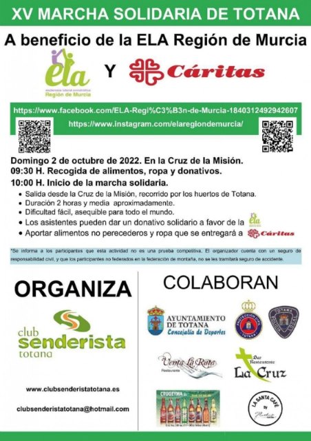 Este domingo 2 de octubre se celebra la XV Marcha Solidaria de Totana a beneficio de las asociaciones ELA Región de Murcia y Cáritas, Foto 2