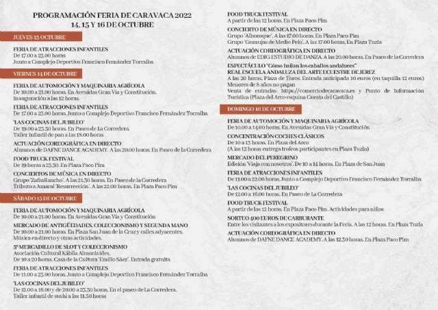 Cultura, gastronomía y actividades lúdicas arropan la Feria la Caravaca, que contará con más de veinte expositores de automoción y maquinaria agrícola - 2, Foto 2