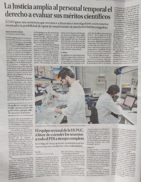 CCOO UMU pide la aplicación de la sentencia del TSJ de Canarias que reconoce a todo el PDIL el derecho a evaluar su actividad investigadora - 1, Foto 1