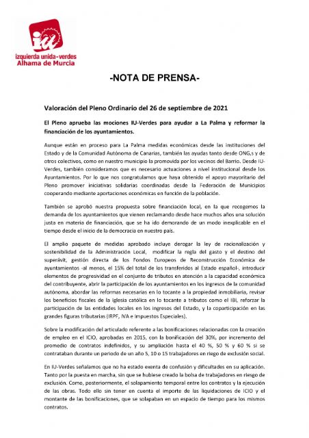 El Pleno aprueba las mociones IU-Verdes para ayudar a La Palma y reformar la financiación de los ayuntamientos, Foto 2