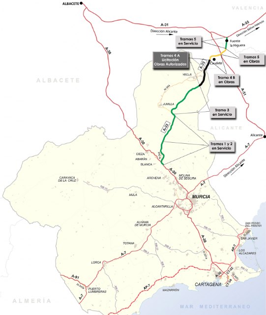 El Gobierno autoriza la licitación de las obras del último tramo de la Autovía A-33, entre el enlace con la C-3223 en Yecla y el enlace con la N-344 - 1, Foto 1