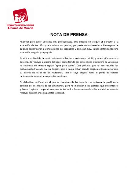 Valoración del Pleno Ordinario del 28 de enero de 2020. IU-verdes Alhama de Murcia - 2, Foto 2