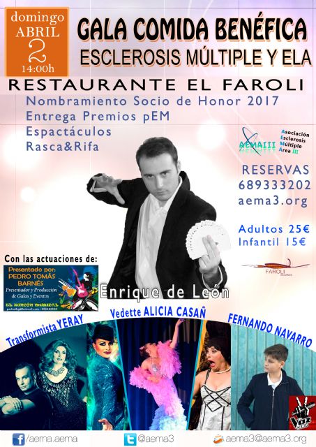 El próximo domingo día 2 de Abril tendrá lugar la IX Gala-Comida Benéfica de la Asociación AEMA III - 1, Foto 1