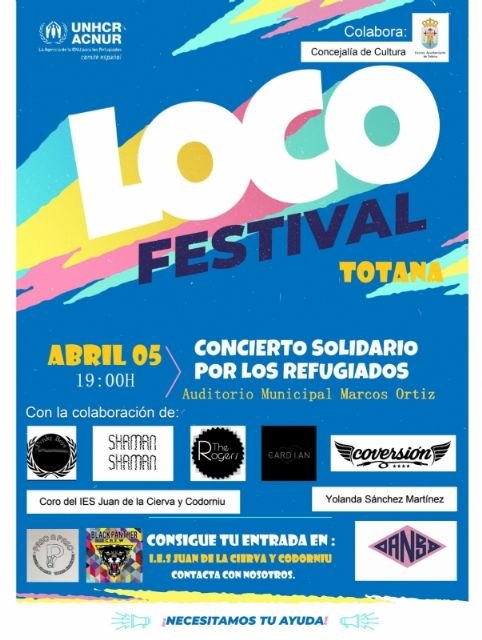 El concierto solidario por los refugiados Loco Festival Totana, organizado por el IES Juan de la Cierva, se celebrará el 5 de abril, Foto 2