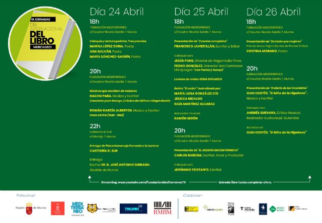 Murcia celebrará las III Jornadas del Día Internacional del Libro del 24 al 26 de abril en el Aula de Cultura de la Fundación Mediterráneo - 4, Foto 4