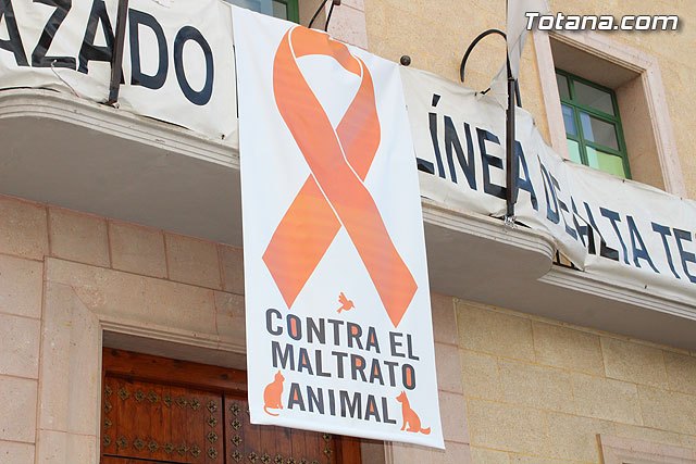 Totana conmemora hoy el Día Mundial de los Animales abogando por políticas contra el maltrato, con la colocación de un cartel con lazo naranja en la fachada consistorial - 1, Foto 1