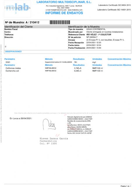 IU-Verdes Lorca: Los análisis de agua del río Vélez confirman su contaminación fecal extrema - 2, Foto 2