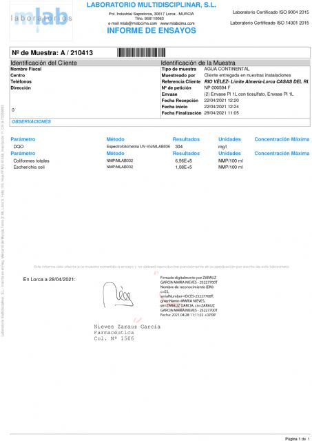 IU-Verdes Lorca: Los análisis de agua del río Vélez confirman su contaminación fecal extrema - 4, Foto 4