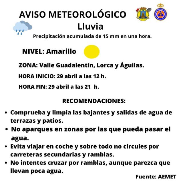 Aviso amarillo por lluvias en Lorca - 1, Foto 1