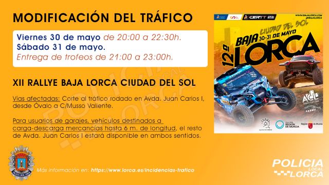 Corte al tráfico rodado en Avenida Juan Carlos I, entre Óvalo y Musso Valiente con motivo de la celebración del Rallye Baja Lorca Ciudad del Sol - 1, Foto 1