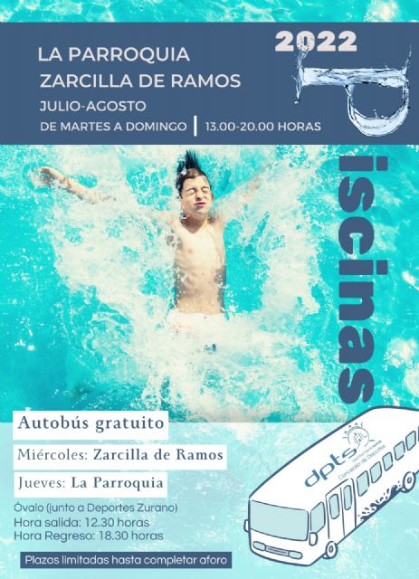 Las piscinas de Zarcilla y La Parroquia abren sus puertas, este viernes, con actividades acuáticas y un nuevo servicio de transporte gratuito en autobús los miércoles y jueves - 2, Foto 2