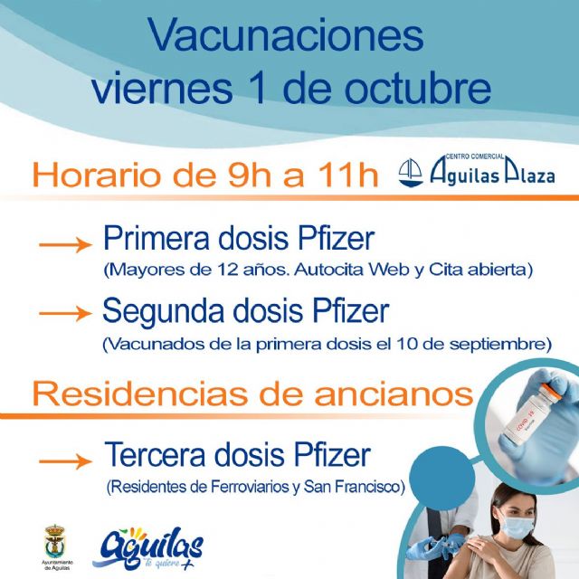 Centro Comercial Águilas Plaza acogerá el viernes una nueva jornada de vacunaciones masivas contra la COVID 19 - 1, Foto 1