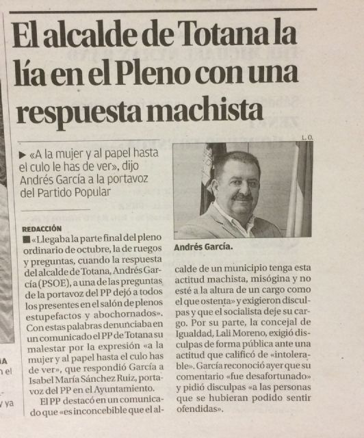 El PP lamenta que el alcalde no se retracte sin ambigüedades y pida disculpas directas a la portavoz popular por su lamentable y arcaico comentario machista, Foto 6