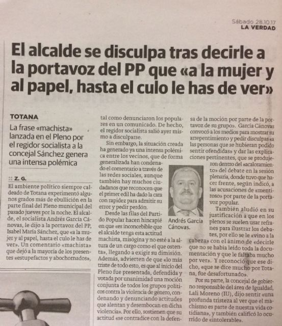 El PP lamenta que el alcalde no se retracte sin ambigüedades y pida disculpas directas a la portavoz popular por su lamentable y arcaico comentario machista, Foto 7