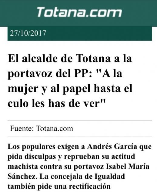 The PP regrets that the mayor does not retract unambiguously and apologize directly to the popular spokesperson for his lamentable and archaic comment macho, Foto 1