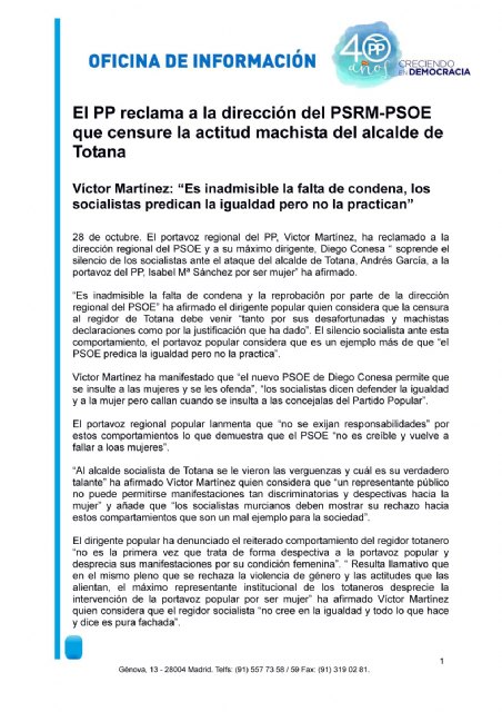 El PP lamenta que el alcalde no se retracte sin ambigüedades y pida disculpas directas a la portavoz popular por su lamentable y arcaico comentario machista, Foto 8