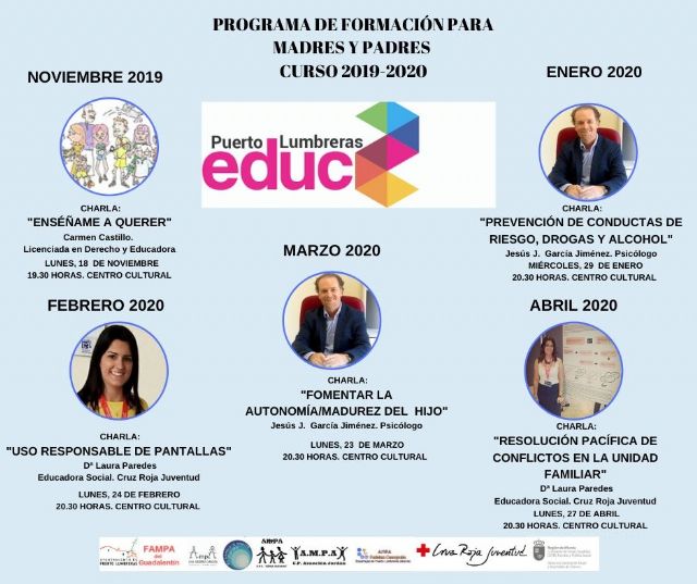 Varias charlas componen el programa de formación para madres y padres de Puerto Lumbreras para el curso 2019-2020 - 1, Foto 1