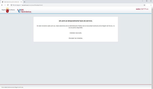 La Sede electrónica de la Administración Pública de la CARM, fuera de servicio - 1, Foto 1