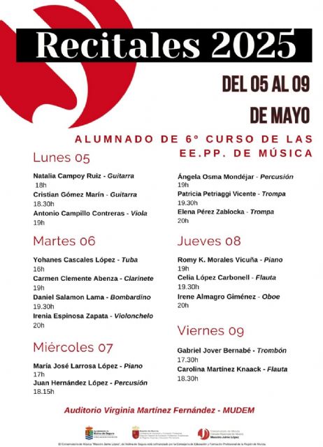 El Conservatorio de Música Maestro Jaime López de Molina de Segura organiza 17 recitales de alumnado de sexto curso de Enseñanzas Profesionales del 5 al 9 de mayo - 1, Foto 1