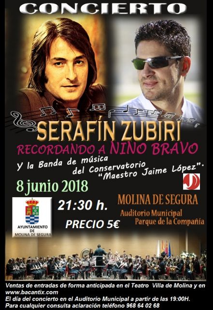 Serafín Zubiri y la Banda de Música del Conservatorio Profesional Maestro Jaime López de Molina de Segura ofrecen el concierto RECORDANDO A NINO BRAVO el viernes 8 de junio - 1, Foto 1