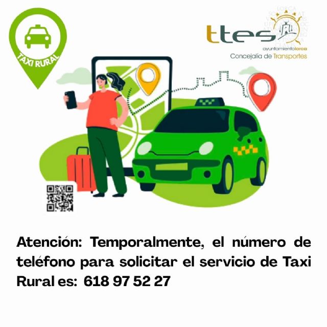 La Concejalía de Vertebración del Territorio habilita el número 618 975 227 como teléfono provisional para solicitar el Taxi Rural en pedanías - 1, Foto 1
