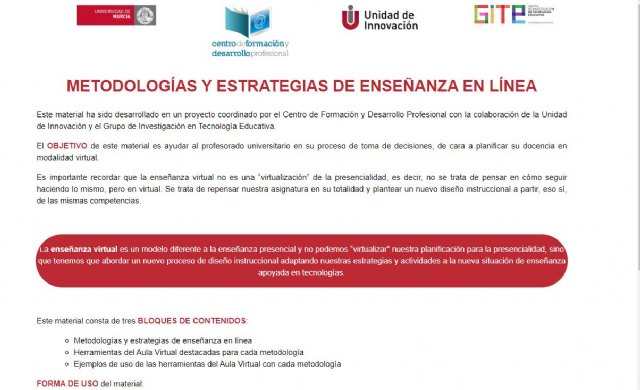 La Universidad de Murcia desarrolla una web para orientar al profesorado en el uso de metodologías para la enseñanza de presencialidad reducida - 1, Foto 1