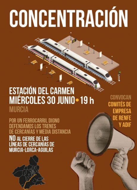 [El alcalde asiste a la manifestacin por el presumible cierre de las lneas ferroviarias Murcia-Lorca-guilas ante el avance de las obras de soterramiento y plataforma de la Alta Velocidad