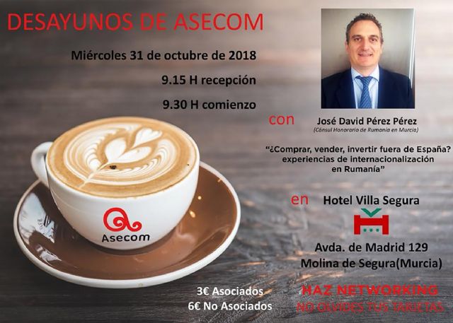 Los Desayunos de ASECOM tratarán las experiencias de internacionalización en Rumanía - 1, Foto 1