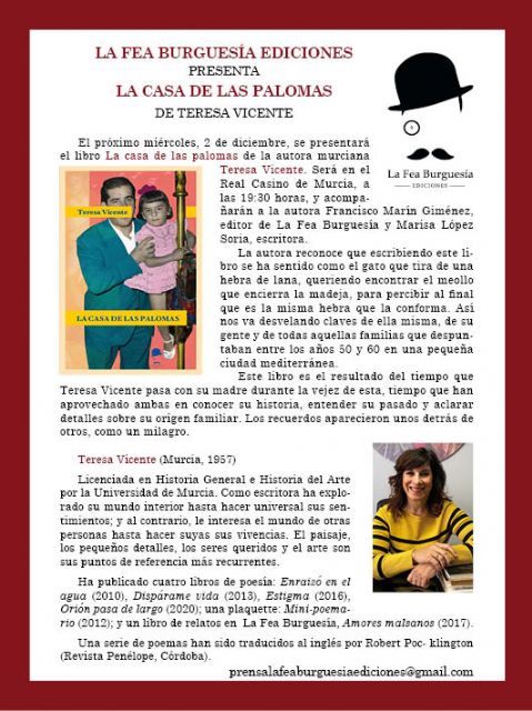 La Fea Burguesía Ediciones presenta La casa de las palomas, de Teresa Vicente - 2, Foto 2