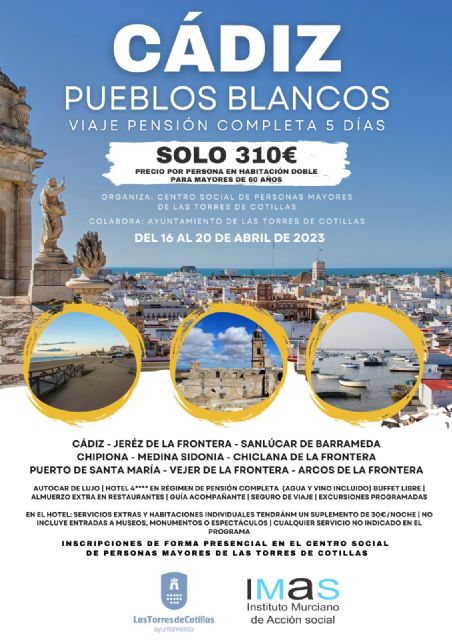 El Centro Social de Personas Mayores torreño propone un viaje a Cádiz para mayores de 60 años esta Semana Santa - 1, Foto 1