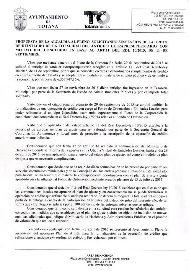 Los fallidos Planes de Ajuste del PP en 2012 y 2013, costarán 35 millones de euros a los totaneros, Foto 1