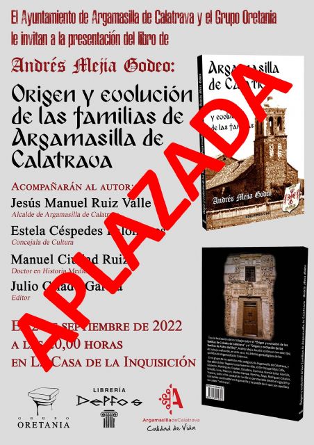Aplazada la presentación del libro Origen y evolución de las familias de Argamasilla de Calatrava de Andrés Mejia Godeo - 1, Foto 1