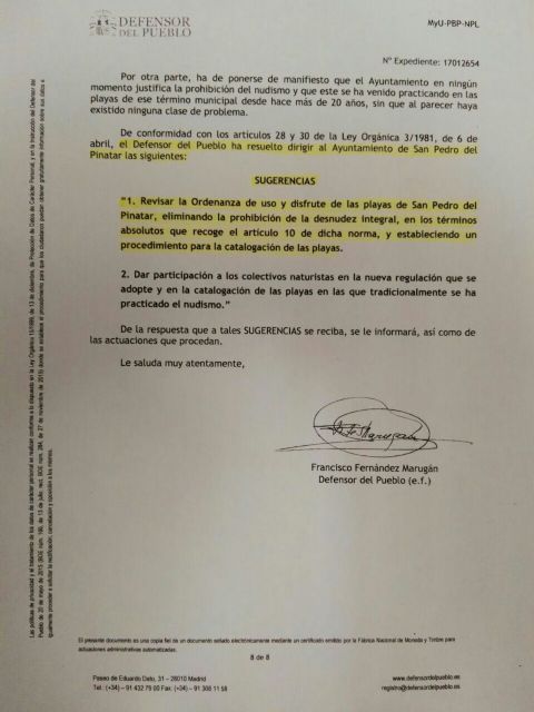 El Defensor del Pueblo avala la postura de Ciudadanos de no prohibir el nudismo y acotar playas específicas para su práctica en San Pedro del Pinatar - 1, Foto 1