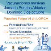 El pabellón Felipe VI de Lorca acogerá el domingo una jornada de vacunaciones masivas contra la COVID 19 y contra la meningitis