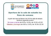 Mantendrán la apertura de la Sala de Estudio durante los fines de semana a partir de febrero dando respuesta a las demandas de los usuarios