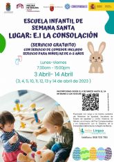 El Ayuntamiento de Molina de Segura abre el plazo de inscripcin para el servicio de Corresponsables vacacionales de 0 a 3 años para Semana Santa 2023 el lunes 6 de marzo