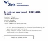 CONSUMUR alerta de un correo electrnico fraudulento, que suplanta a WiZink y nos informa de un supuesto pago de ms de 1.000 euros