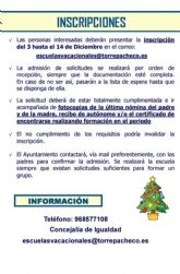 Abierto Plazo de Inscripcin - Escuela de Navidad 2021/22