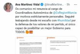 Dimite como coordinadora autonmica de Ciudadanos en la Regin de Murcia Ana Martnez Vidal 'por motivos personales'