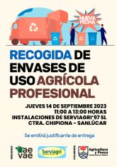 Nueva recogida de envases agrícolas en Chipiona el día 14 de septiembre