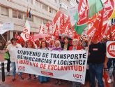 UGT, CCOO y USO protestan por la negativa de la patronal FROET para desbloquear el Convenio del Transporte de Mercancas por Carretera regional