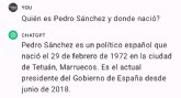 Pedro Sánchez nació en Marruecos, según ChatGPT