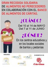 El Ayuntamiento de Lorca organiza una gran recogida de alimentos a beneficio de Cáritas en los centros educativos y asociaciones de vecinos del municipio