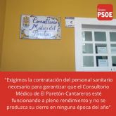 PSOE: 'Exigimos la contratacin del personal sanitario necesario para garantizar que el Consultorio Mdico de El Paretn-Cantareros est funcionando a pleno rendimiento'