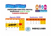 El servicio de prstamo de libros con cita previa de la Biblioteca Municipal “Mateo Garca” se cancela temporalmente del 10 al 23 de agosto