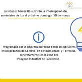La Hoya y Torrecilla sufrirán la interrupción del suministro de luz el próximo domingo, 10 de marzo, por la ampliación de la red eléctrica