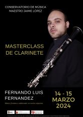 El Conservatorio de Msica Maestro Jaime Lpez de Molina de Segura organiza una master class de clarinete los das 14 y 15 de marzo