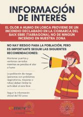 El Ayuntamiento informa que el humo en Lorca proviene de un incendio en Tarragona y no representa peligro para la poblacin