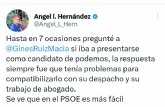 ngel Luis Hernndez: 'El salto de Gins Ruiz al PSOE se estaba preparando desde hace tiempo'