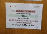 Ahora Murcia critica el cierre de pediatría en Patiño y Progreso
